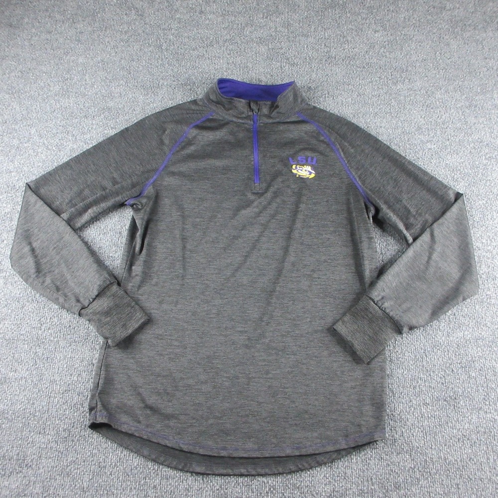 LSU Tigers Shirt Womens XL Gray NCAA Football Colosseum Quarter Zip Pullover
